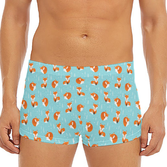 Winter Fox Pattern Print Men's Short Boxer Briefs