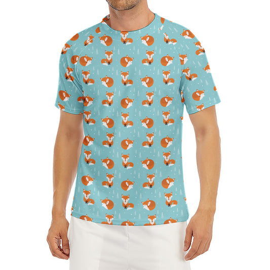 Winter Fox Pattern Print Men's Short Sleeve Rash Guard