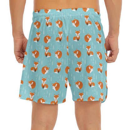 Winter Fox Pattern Print Men's Split Running Shorts