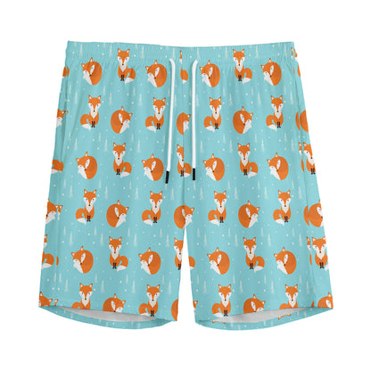 Winter Fox Pattern Print Men's Sports Shorts