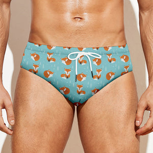 Winter Fox Pattern Print Men's Swim Briefs