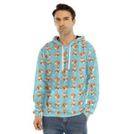 Winter Fox Pattern Print Men's Velvet Pullover Hoodie
