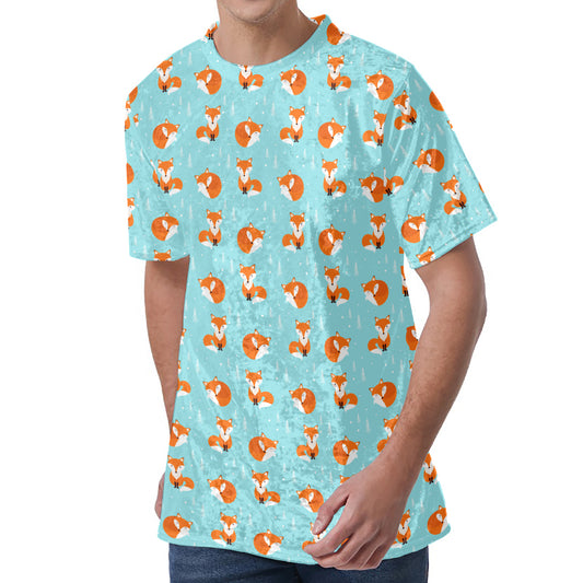 Winter Fox Pattern Print Men's Velvet T-Shirt