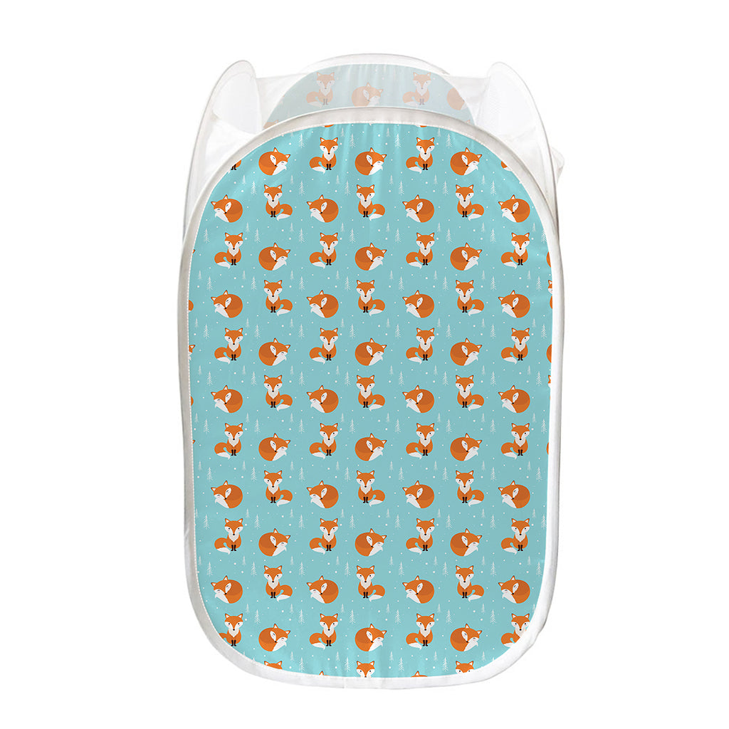 Winter Fox Pattern Print Mesh Laundry Hamper