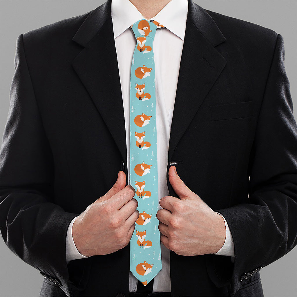 Winter Fox Pattern Print Necktie
