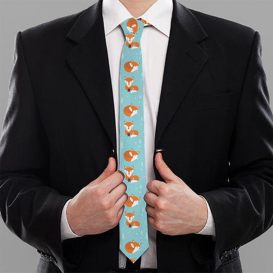 Winter Fox Pattern Print Necktie