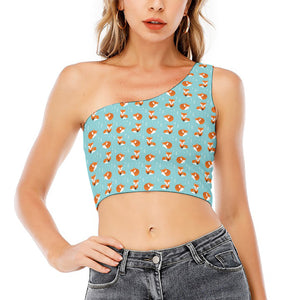 Winter Fox Pattern Print One Shoulder Crop Top