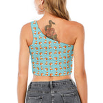 Winter Fox Pattern Print One Shoulder Crop Top