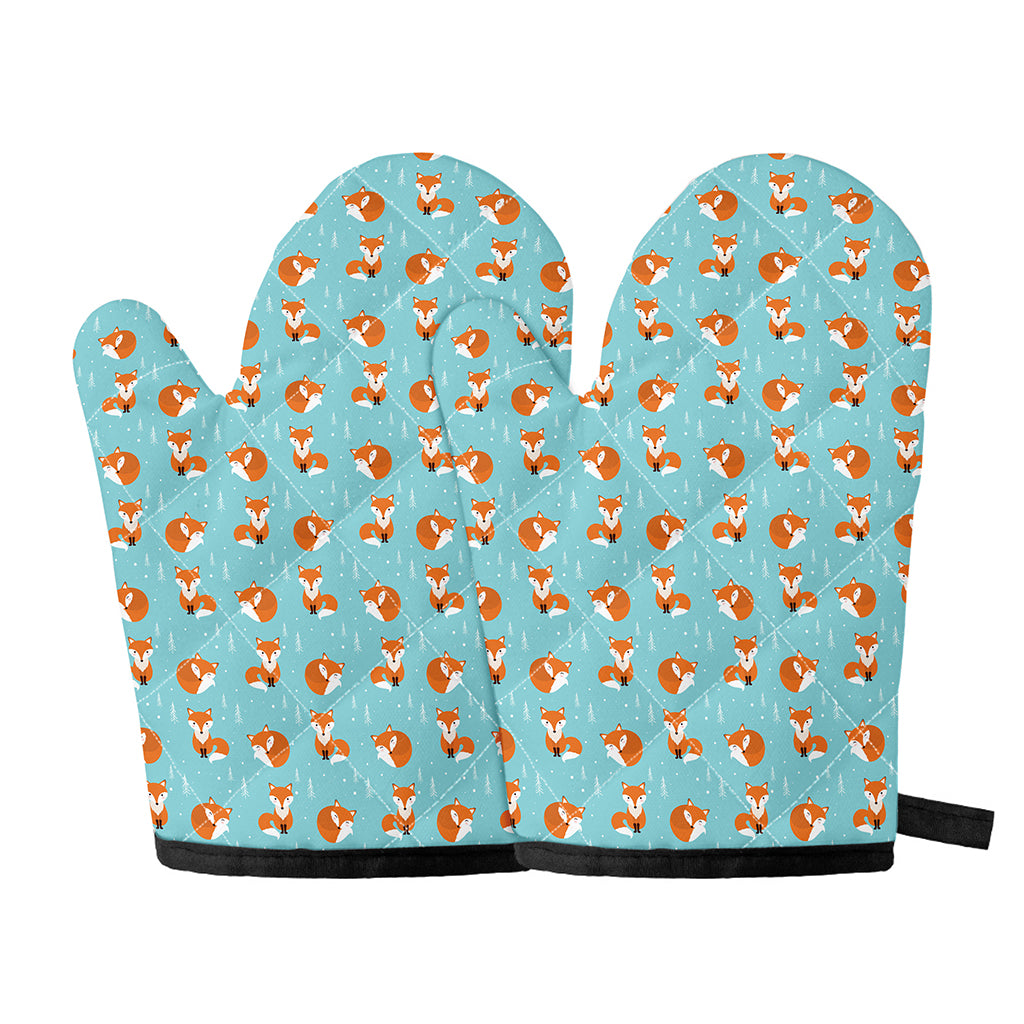 Winter Fox Pattern Print Oven Mitts