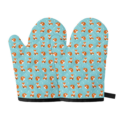 Winter Fox Pattern Print Oven Mitts