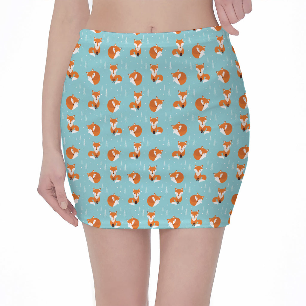 Winter Fox Pattern Print Pencil Mini Skirt