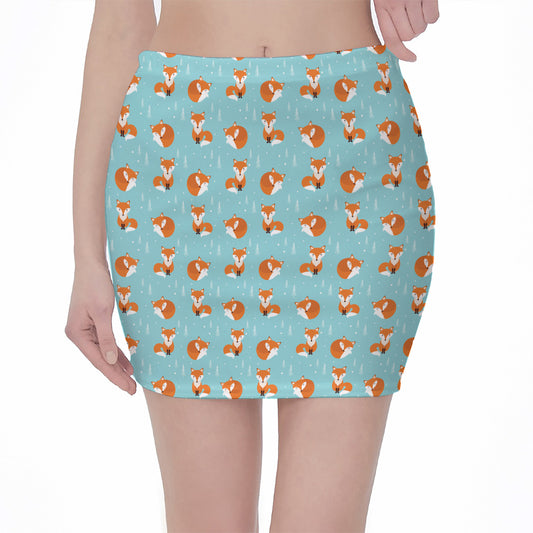 Winter Fox Pattern Print Pencil Mini Skirt