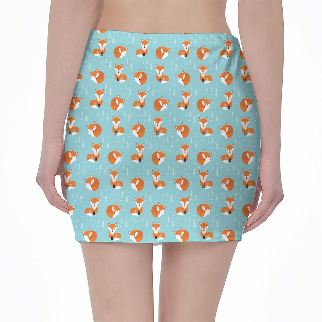 Winter Fox Pattern Print Pencil Mini Skirt