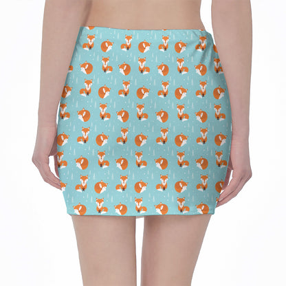 Winter Fox Pattern Print Pencil Mini Skirt
