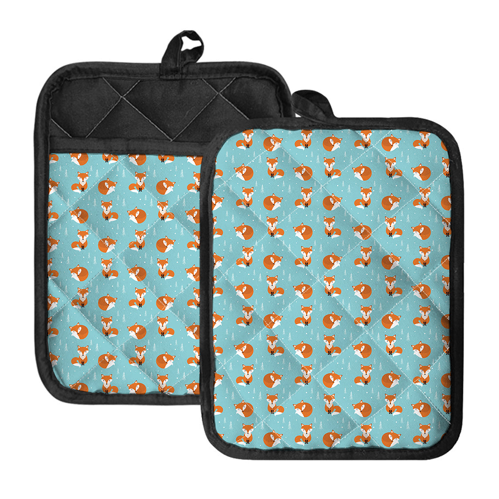 Winter Fox Pattern Print Pot Holders With Pocket