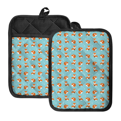 Winter Fox Pattern Print Pot Holders With Pocket