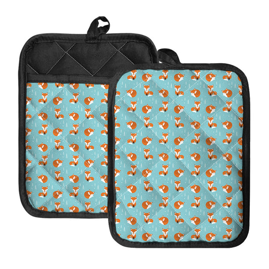 Winter Fox Pattern Print Pot Holders With Pocket