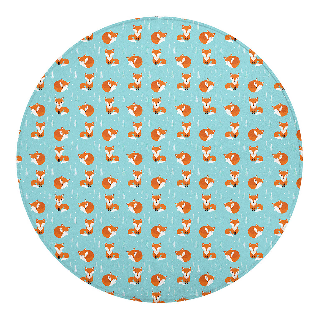 Winter Fox Pattern Print Round Blanket