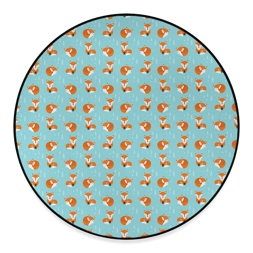 Winter Fox Pattern Print Round Floor Mat
