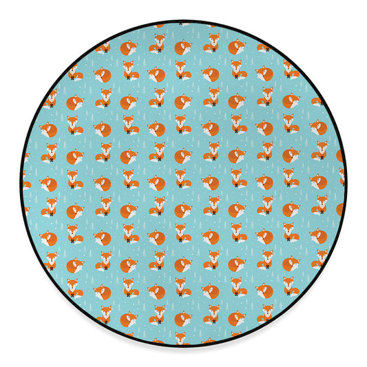 Winter Fox Pattern Print Round Floor Mat