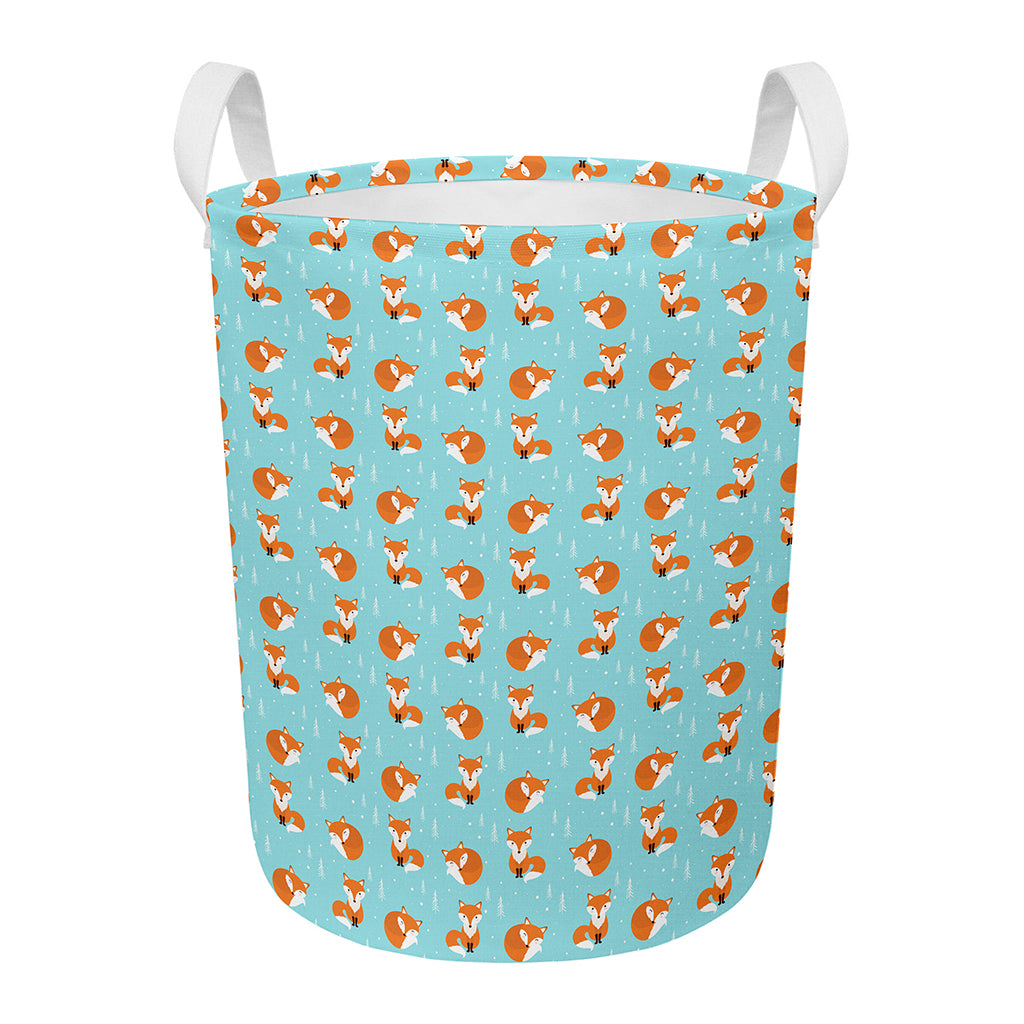 Winter Fox Pattern Print Round Laundry Basket