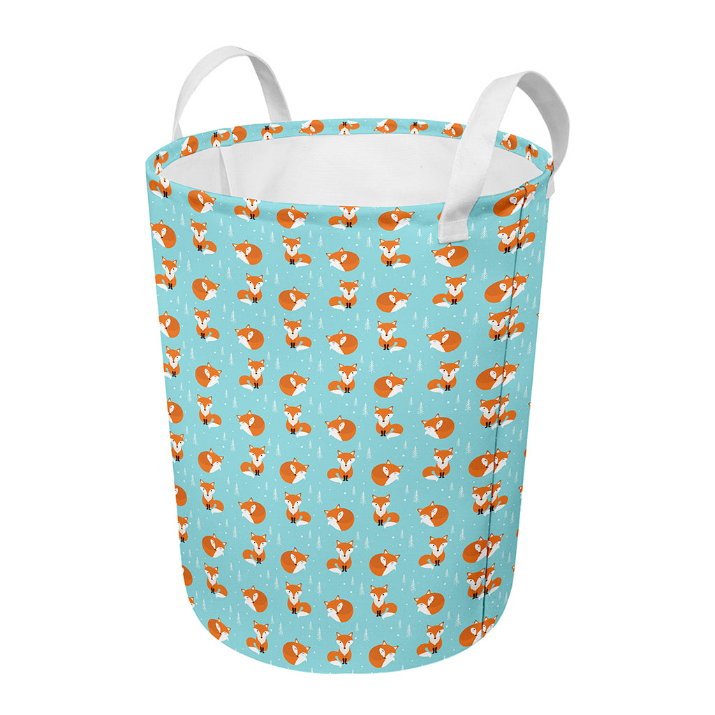 Winter Fox Pattern Print Round Laundry Basket