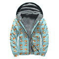Winter Fox Pattern Print Sherpa Lined Zip Up Hoodie