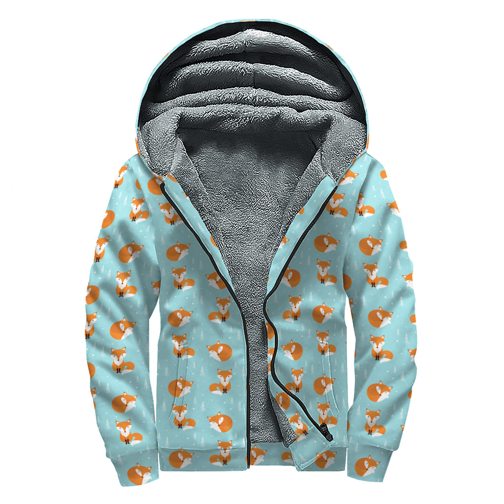 Winter Fox Pattern Print Sherpa Lined Zip Up Hoodie