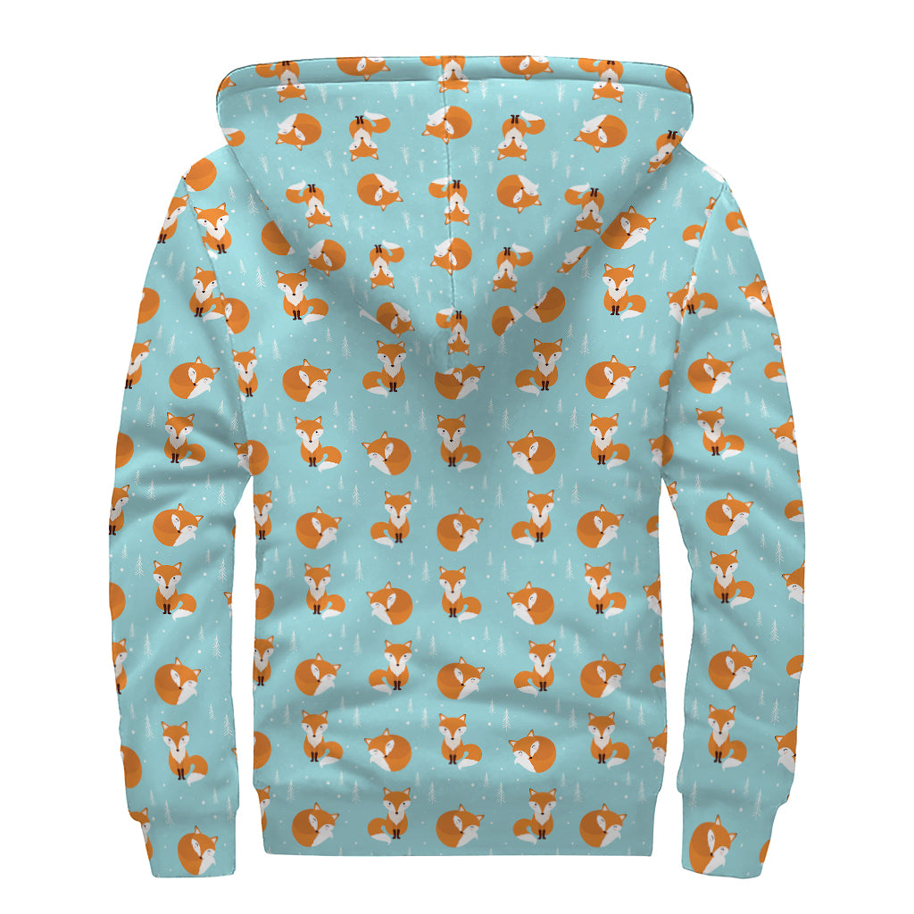Winter Fox Pattern Print Sherpa Lined Zip Up Hoodie