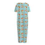 Winter Fox Pattern Print Short Sleeve Long Nightdress