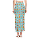 Winter Fox Pattern Print Side Slit Maxi Skirt