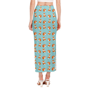 Winter Fox Pattern Print Side Slit Maxi Skirt