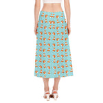 Winter Fox Pattern Print Side Slit Midi Skirt