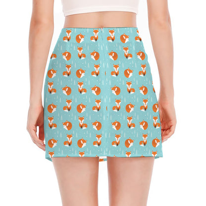 Winter Fox Pattern Print Side Slit Mini Skirt