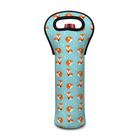 Winter Fox Pattern Print Single Neoprene Wine Tote