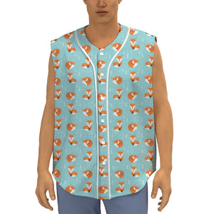 Winter Fox Pattern Print Sleeveless Baseball Jersey