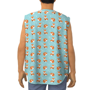 Winter Fox Pattern Print Sleeveless Baseball Jersey