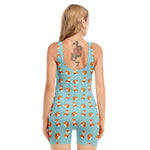 Winter Fox Pattern Print Sleeveless One Piece Swimsuit