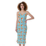 Winter Fox Pattern Print Slim Fit Midi Cami Dress