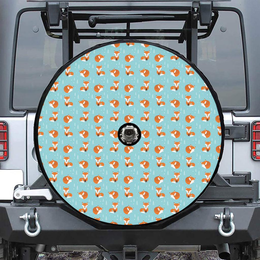Winter Fox Pattern Print Tire Cover With Camera Hole