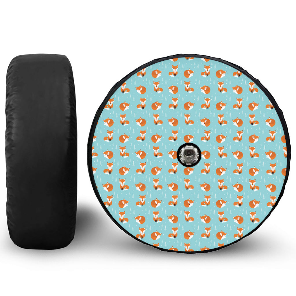 Winter Fox Pattern Print Tire Cover With Camera Hole