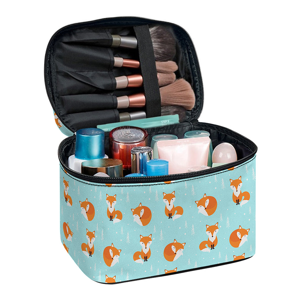 Winter Fox Pattern Print Travel Makeup Bag