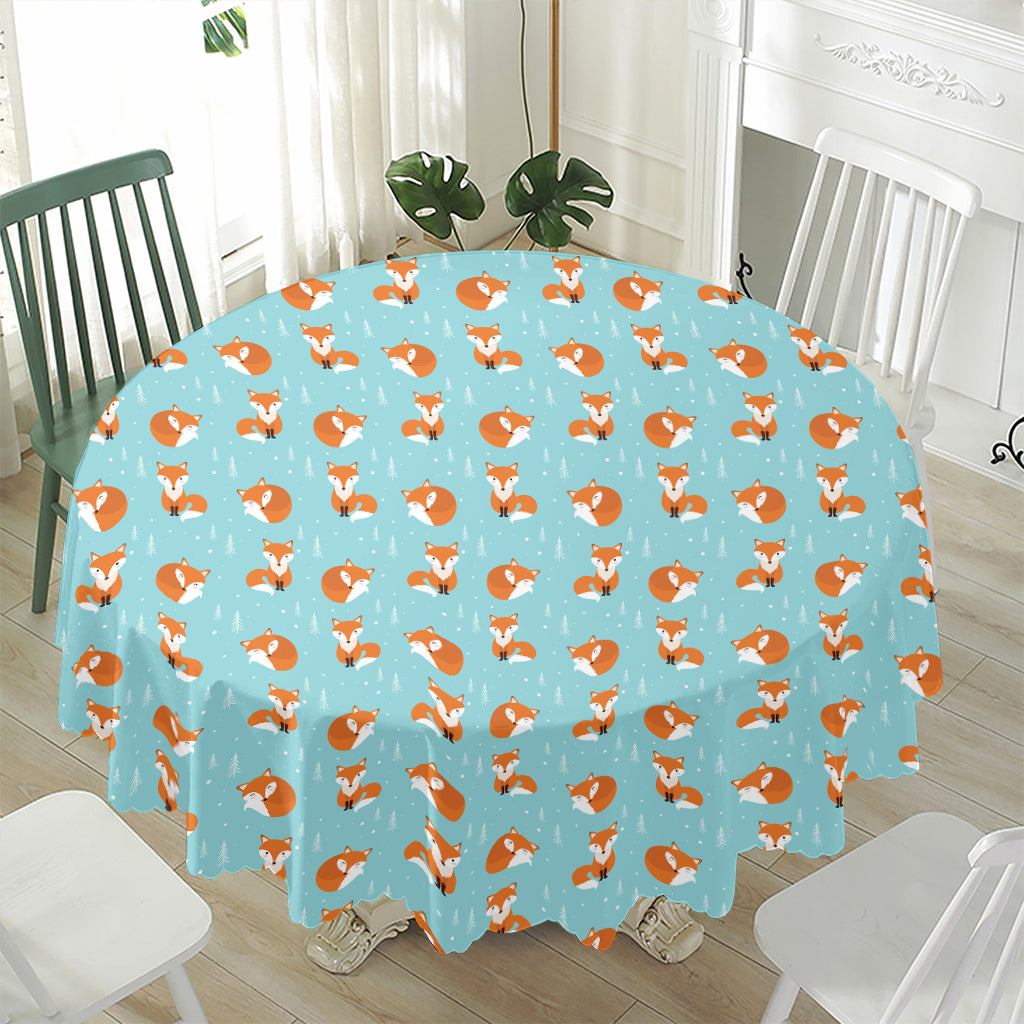 Winter Fox Pattern Print Waterproof Round Tablecloth