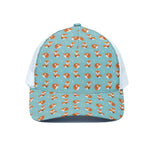 Winter Fox Pattern Print White Mesh Trucker Cap