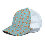 Winter Fox Pattern Print White Mesh Trucker Cap