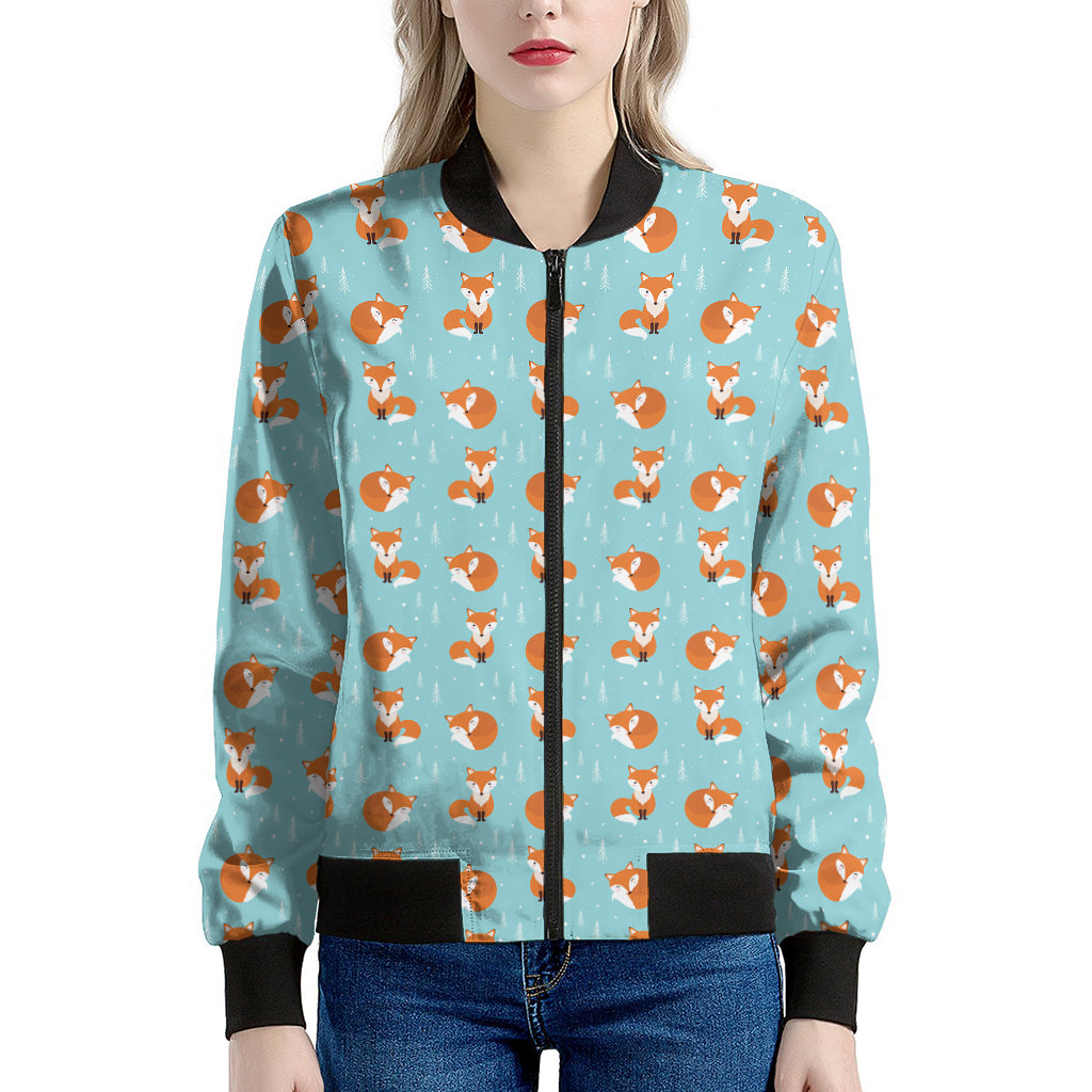 Winter Fox Pattern Print Women's Bomber Jacket
