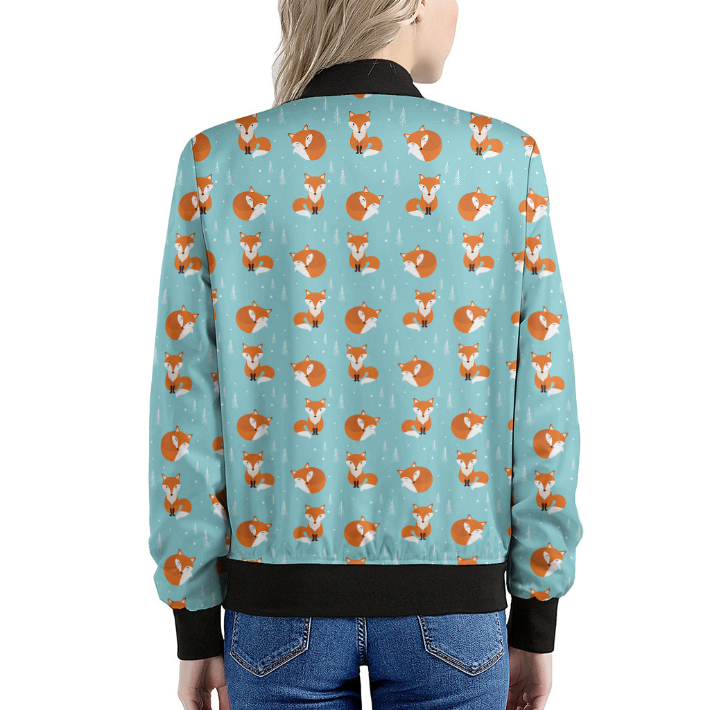 Winter Fox Pattern Print Women's Bomber Jacket