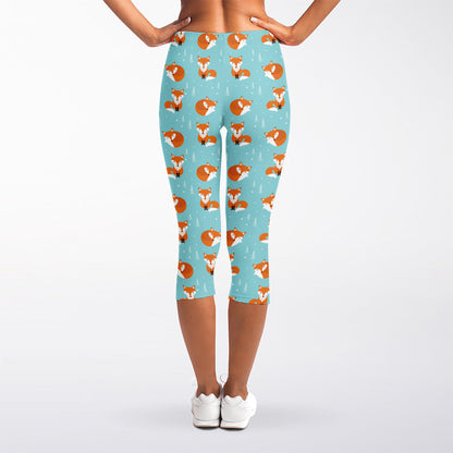 Winter Fox Pattern Print Women's Capri Leggings