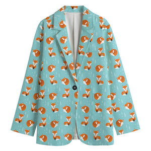 Winter Fox Pattern Print Women's Cotton Blazer