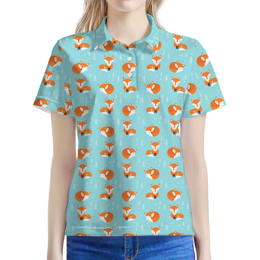 Winter Fox Pattern Print Women's Polo Shirt